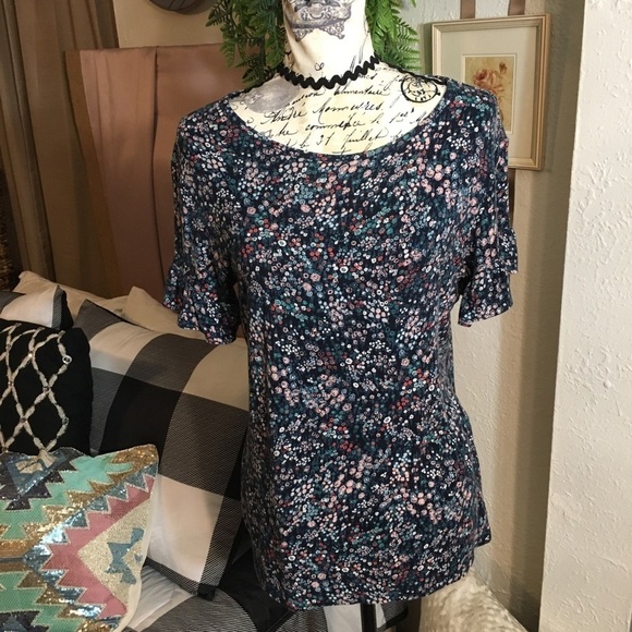 LOFT outlet floral ruffle sleeve top - Picture 1 of 7